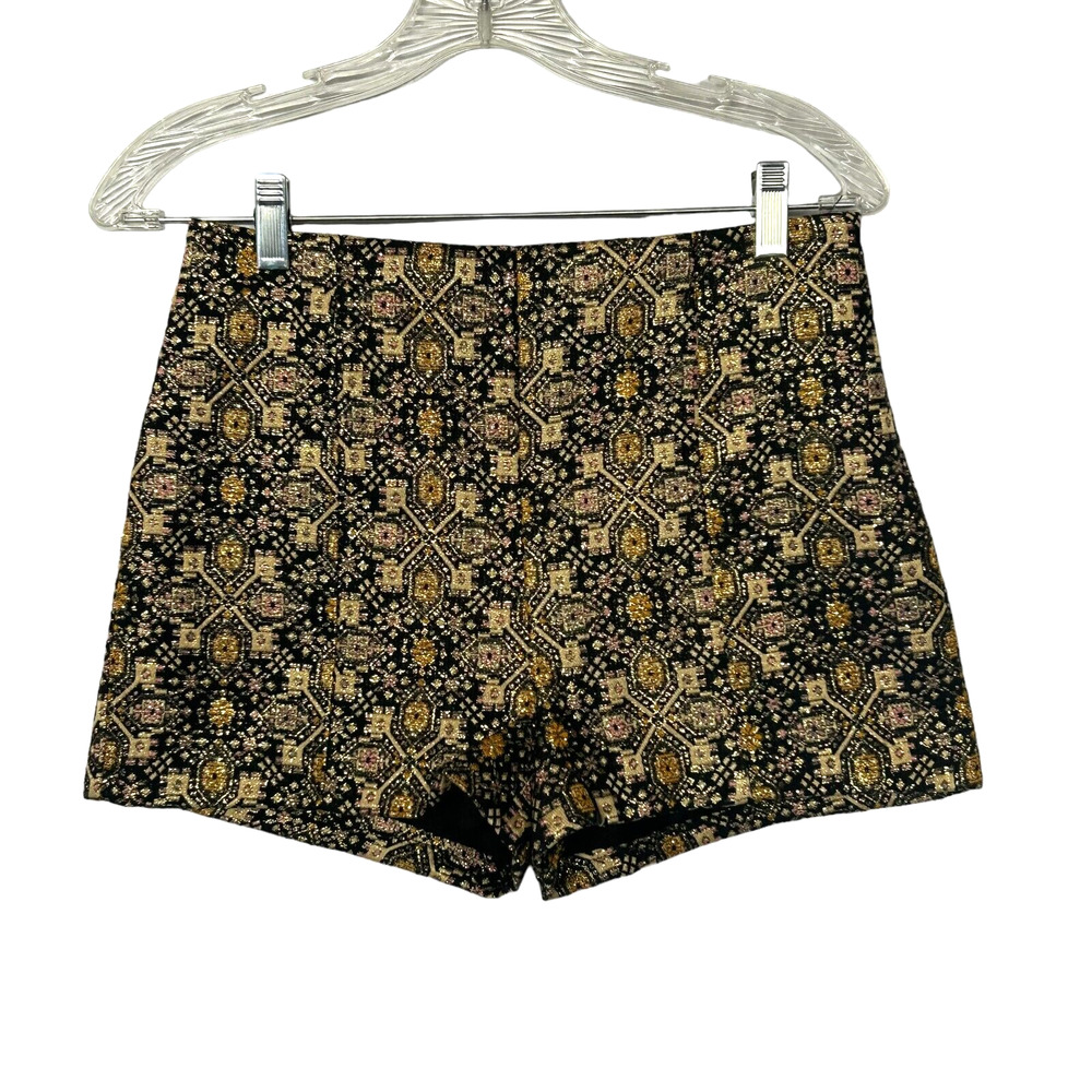 Forever 21 Womens Short Shorts 26 Gold Black Brocade High Waist Party Festival - Picture 1 of 10